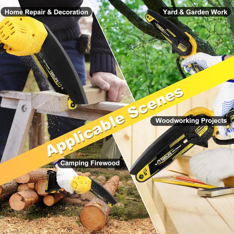 TOOLIFE Mini Chainsaw 6inch, Handheld Electric Battery Powered Chain Saw for Tree Cutting, Gardens Yard Tools for Men Husband Dad,Anniversary Mens Valentine's Day Gifts over 50 60 - Image 3